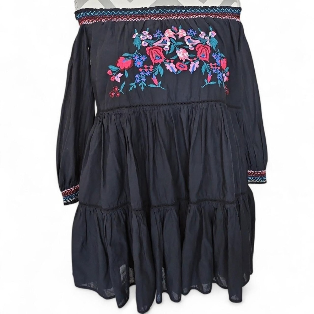 Free People Embroidered Boho Off-The-Shoulder Mini Dress Size XS